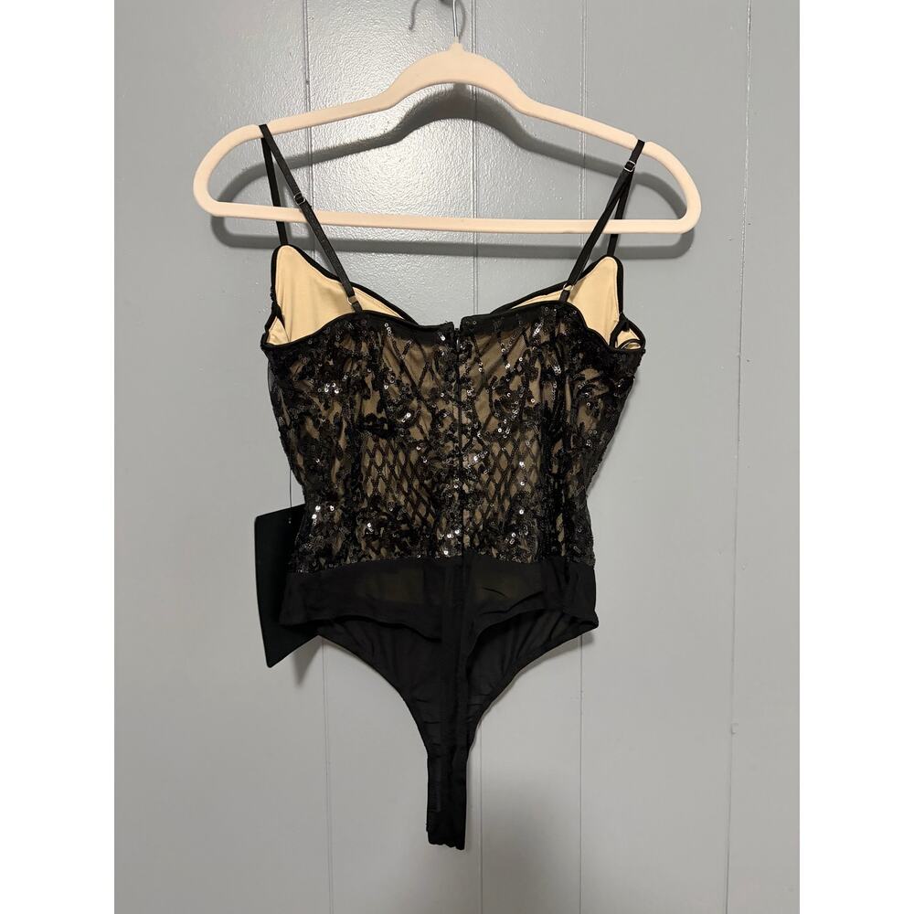 NEW Lulus Purely Passionate Beige and Black Sequin Bustier Bodysuit M - Picture 5 of 8